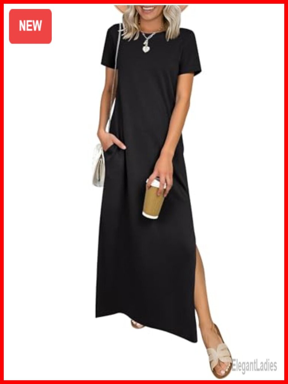 Womens Summer Maxi Dress Wrinkle Free with Pockets Short Sleeve Casual